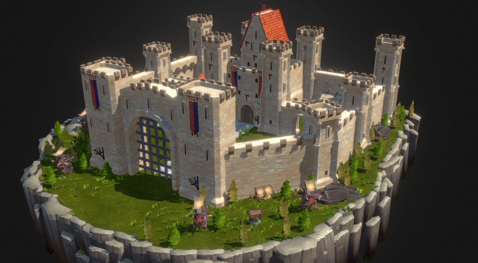 A scene from the art asset pack I worked on. On Sale now at http://shop.bitgem3d.com/products/medieval-city   - Castle - 3D model by Polygrade3D 3d model