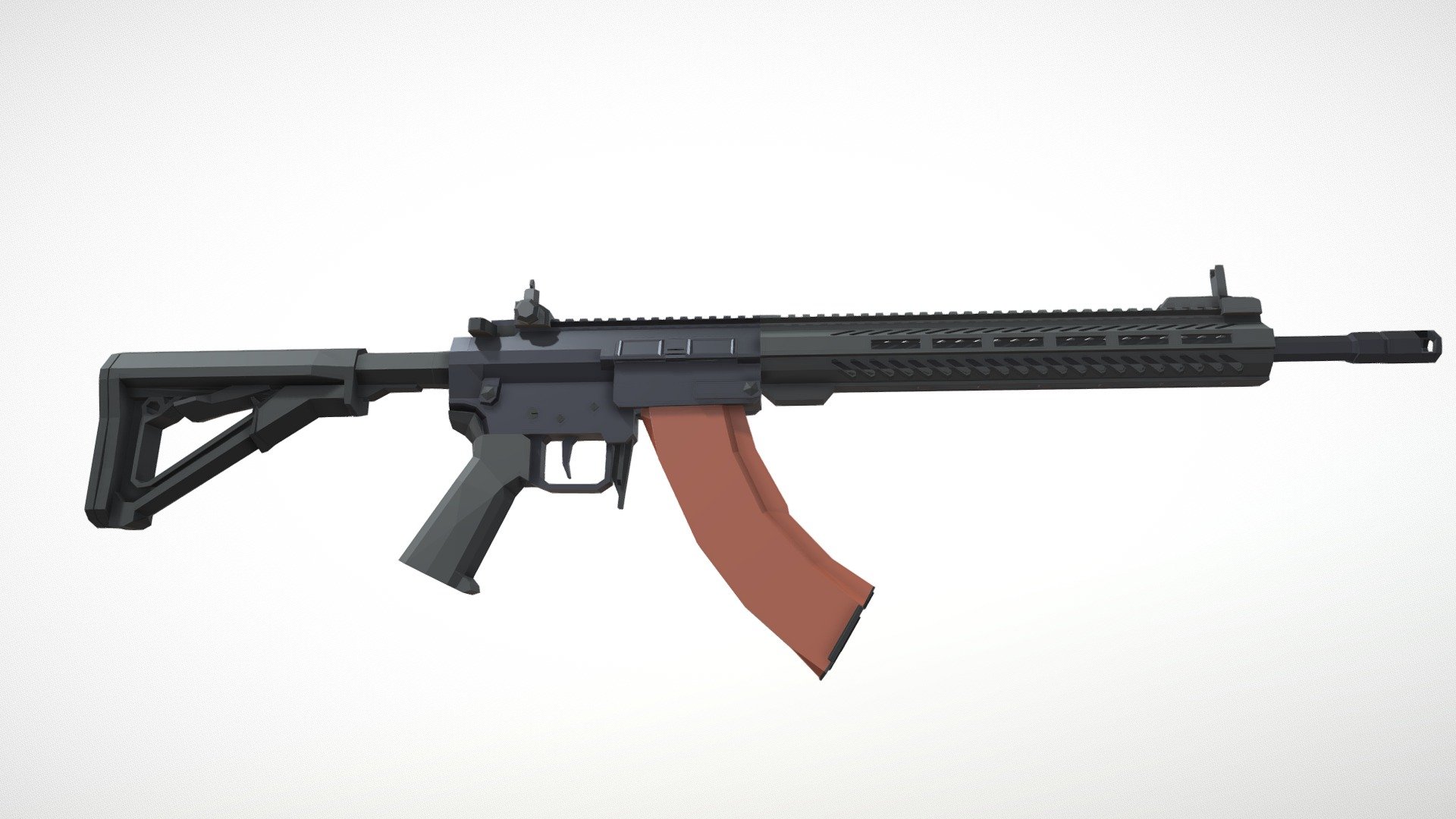 The MK-47 Mutant is a firearm that combines the internal systems and modular nature of an AR-15 with the caliber and magazines of the AKM, firing 7.62x39mm ammunition directly from any standard AK magazine. While this weapon is available in many barrel lenghts, this model has a barrel lenght of 15.7 inches, with an AK-type muzzle brake.

I've included a dark orange polymer AKM magazine with this model, but let me know if you want or need a different type of magazine! - Low-Poly MK-47 Mutant - Download Free 3D model by notcplkerry 3d model