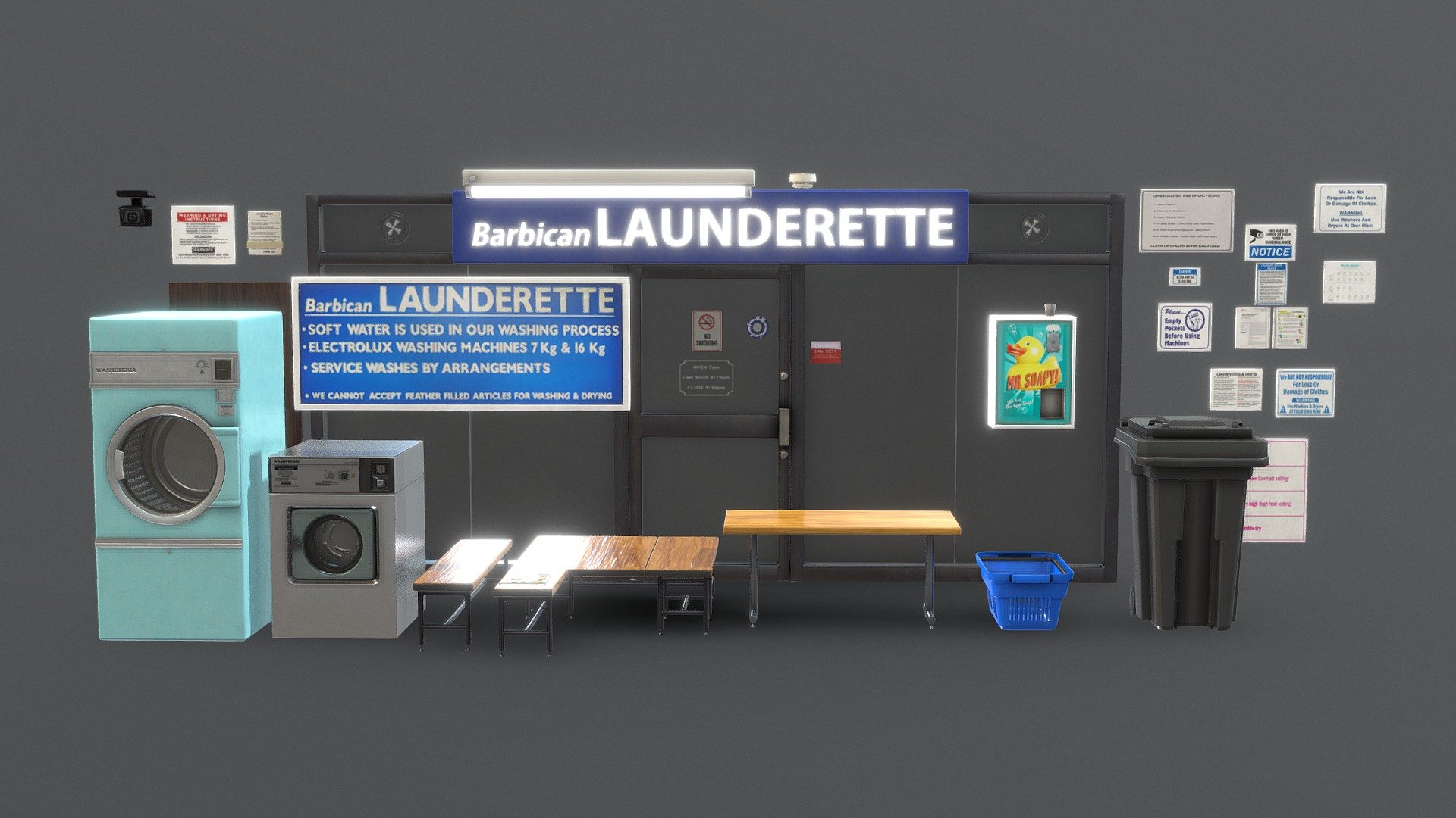 Launderette modular assets for the scene I made in UE4 - https://www.artstation.com/artwork/QzeANZ
https://vimeo.com/401650891 - Barbican Launderette - Buy Royalty Free 3D model by keith (@keithangelabacad) 3d model