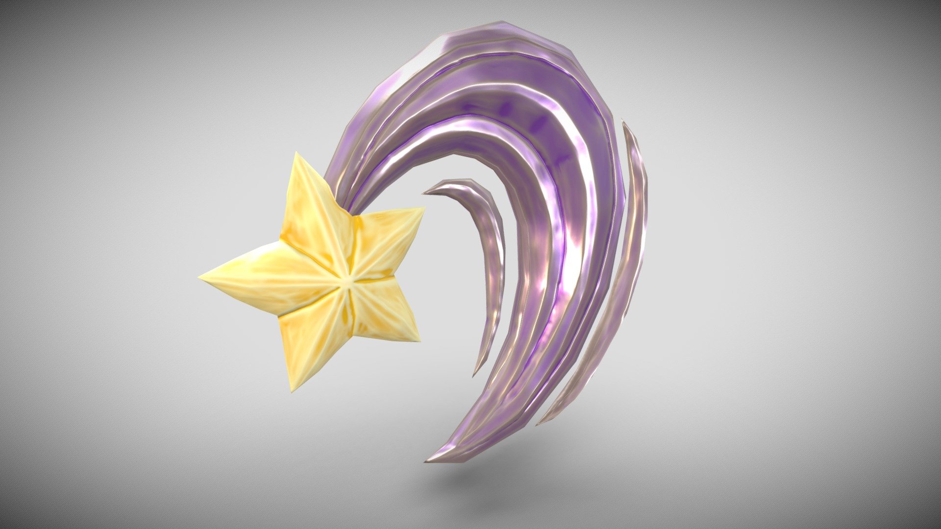 If you need additional work done do not hesitate to contact me, I am currently available for freelance work.

A stylized shooting star is quite hard to capture, but if seen in the starry night sky a wish has to be made! For a glimmering christmas  decoration or in a children room as night light.
Full retopology and pbr colored.

332 Vertices

Highpoly sculpted in Nomadsculpt. Lowpoly made in Blender
Highpoly and Lowpoly-model are in a Blend-file included in additional file with embedded materials.
Model and Concept by Me, Enya Gerber 3d model