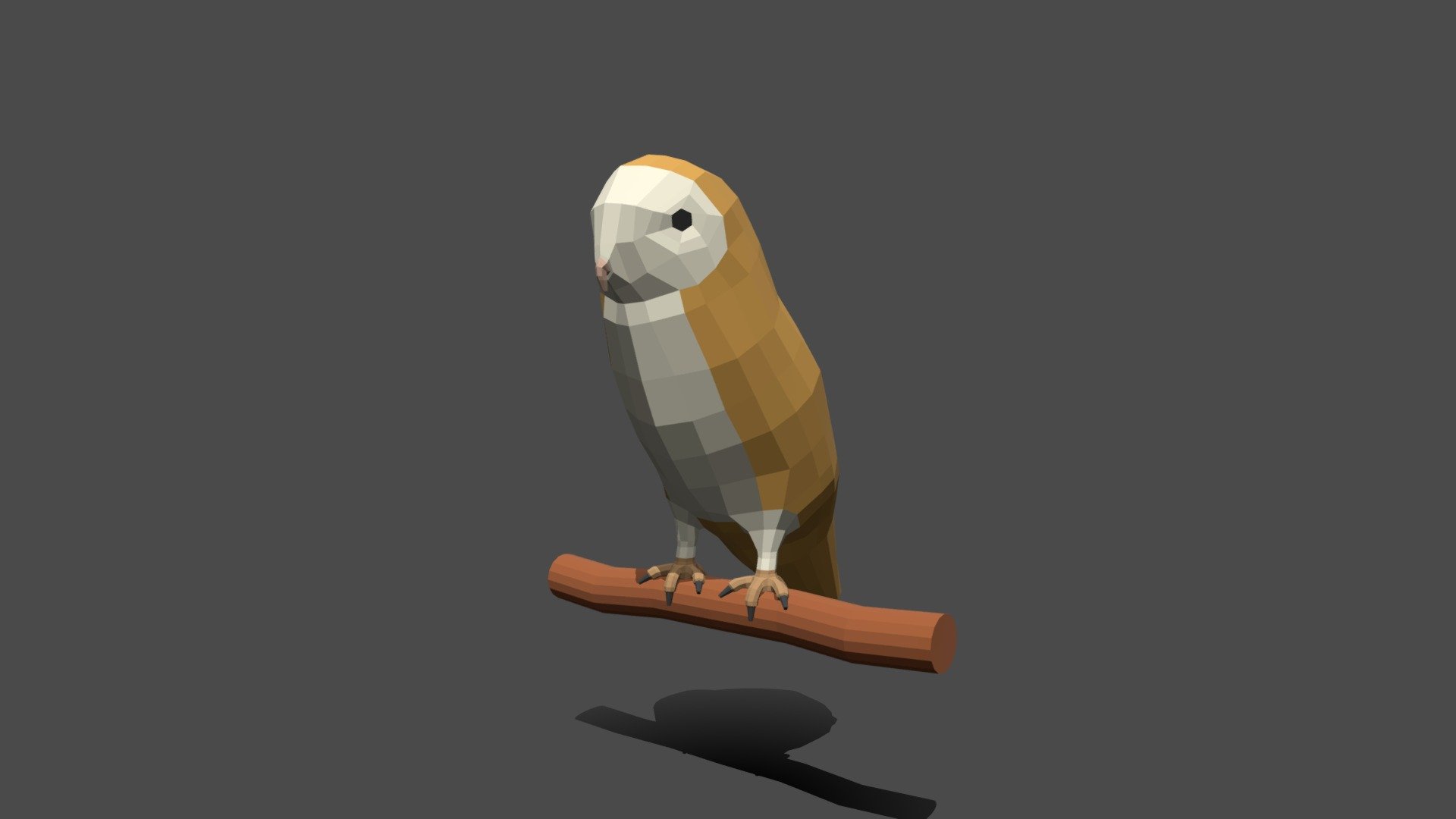 This is a low poly 3D model of a barn owl. The low poly owl was modeled and prepared for low-poly style renderings, background, general CG visualization presented as a mesh with quads only.

Verts : 1.078 Faces : 1.074

The 3D model have simple materials with diffuse colors.

No ring, maps and no UVW mapping is available.

The original file was created in blender. You will receive a 3DS, OBJ, FBX, blend, DAE, Stl.

All preview images were rendered with Blender Cycles. Product is ready to render out-of-the-box. Please note that the lights, cameras, and background is only included in the .blend file. The model is clean and alone in the other provided files, centered at origin and has real-world scale - Low Poly Cartoon Barn Owl - Buy Royalty Free 3D model by chroma3d (@vendol21) 3d model