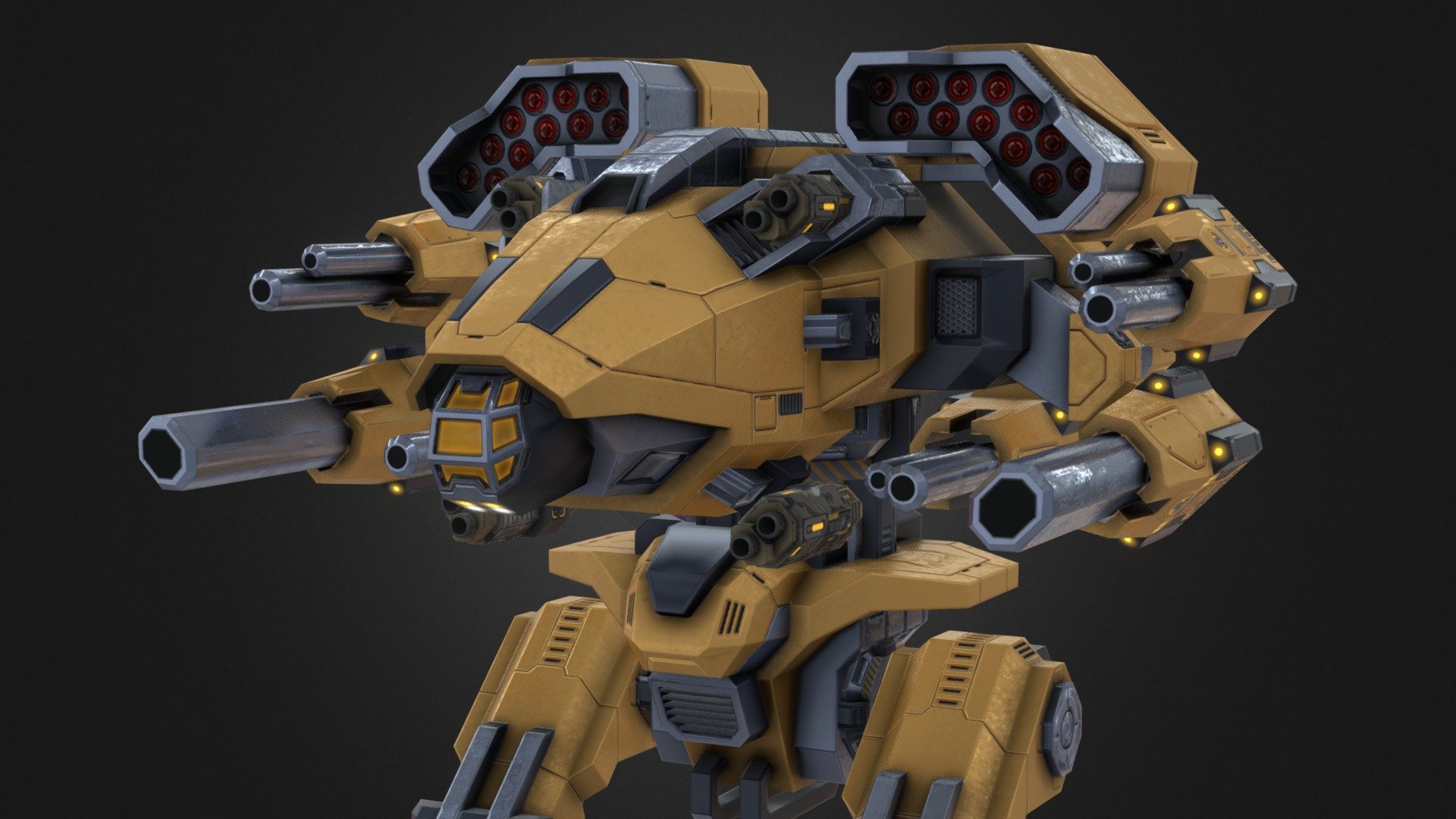 Vulture is one of battle mech project which contains various mechs and individual weapon sets. It is designed as Low-Poly for mobile games.

Weapons:




2 Missile pods

4 Modular Lasers

2 Medium Lasers

2 Large Lasers

Animations:




walk

Textures: 

All the textures have 4k resolution and created with PBR workflow




Albedo

Normal

MetalicSmoothness

Emissive

Roughness
 - Vulture - Lowpoly Animated Mech - Buy Royalty Free 3D model by OP3D (@scifi3d) 3d model