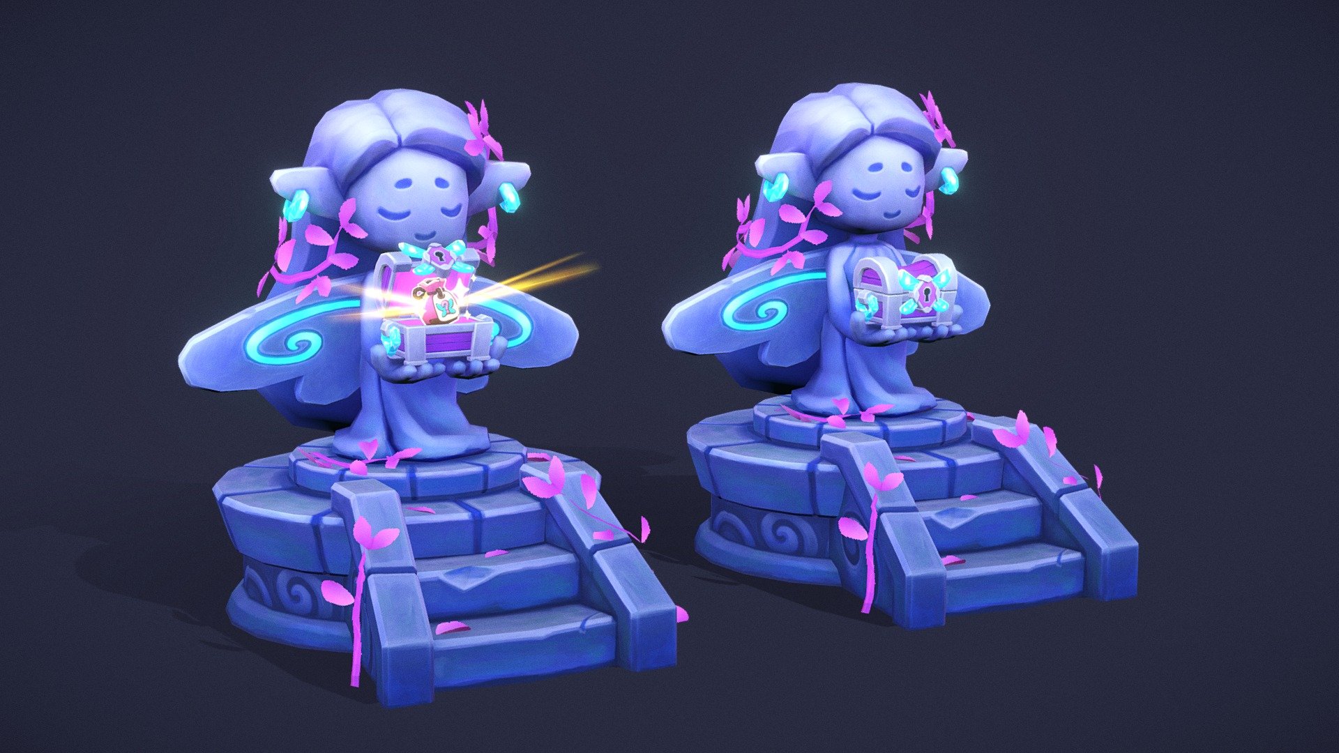 Fae Farm Inspired Game Ready Asset. I love the game! - Stylized Statue with Treasure Chest - 3D model by pkelen 3d model