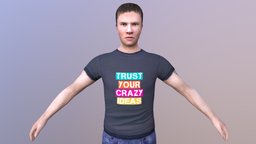 MAN 42 -WITH 250 ANIMATIONS body, hair, people, scar, fbx, realistic, movie, gentleman, gents, mens, men, t-shirt, scared, animations, pant, dressed, maya, character, unity, cartoon, game, 3dsmax, blender, lowpoly, man, animated, human, male, rigged, highpoly, guy