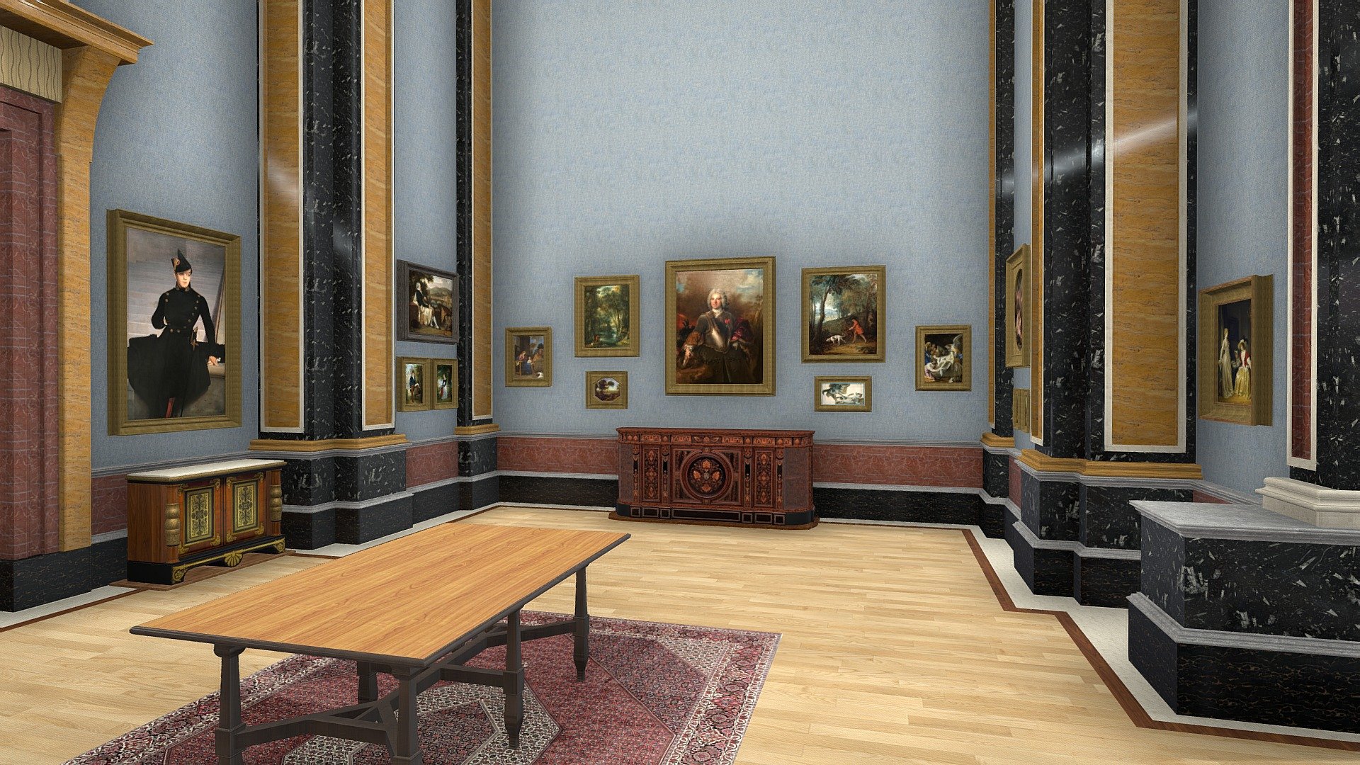 Gallery 4: French Art 17th–19th Century
This gallery is current closed for refurbishment.

All galleries are subject to change and may not be accurate in comparison to a visit in the future.
Created using SketchUp Pro 2020, nothing in this model is scanned 3d model