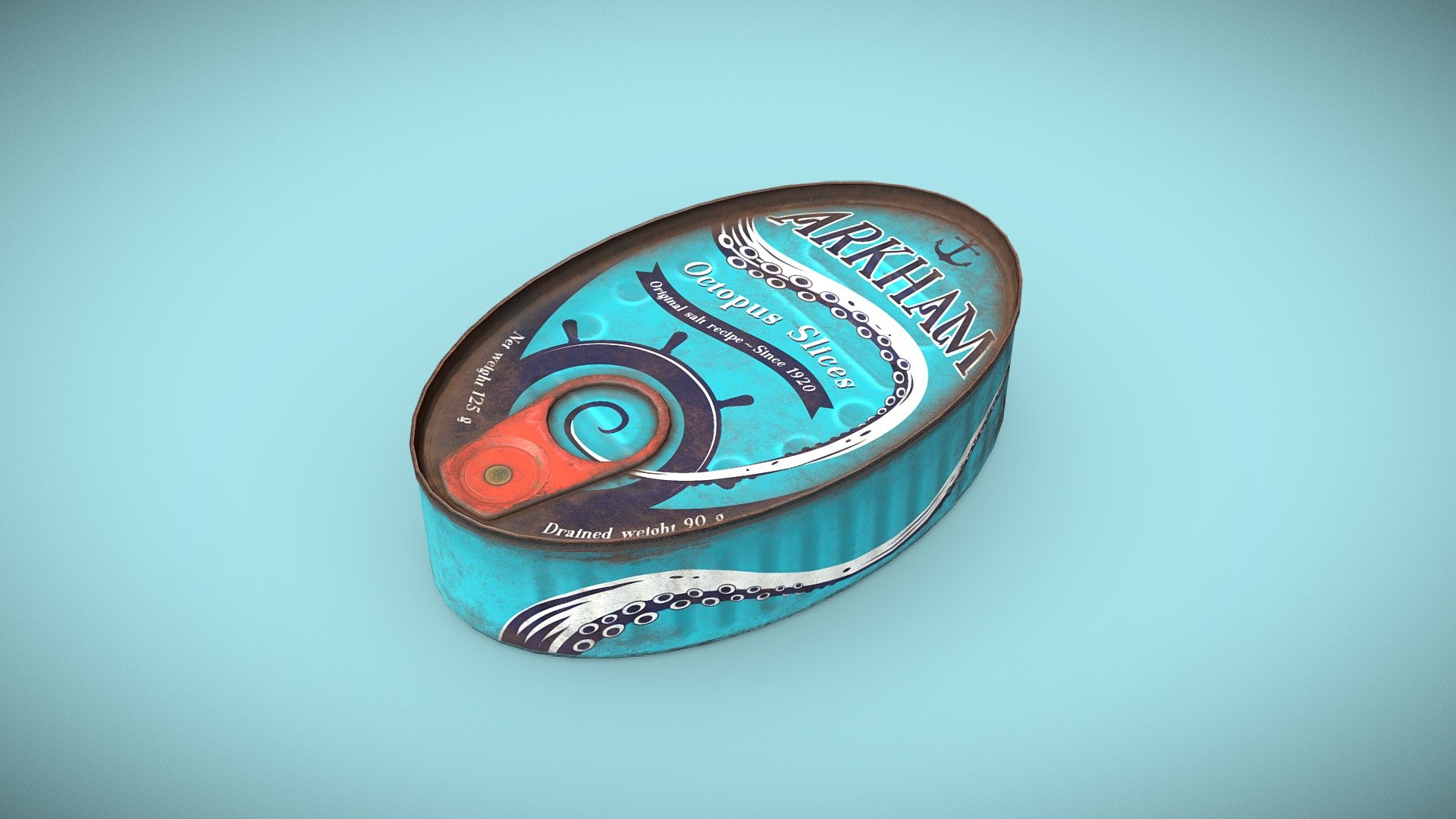 Taste the opportunity to taste the delicious octopus slices, fished in the near Arkham coasts. You will not regret it.
Low poly worn out tin octopus can with 457 polys and PBR materials in 4096x4096 3d model