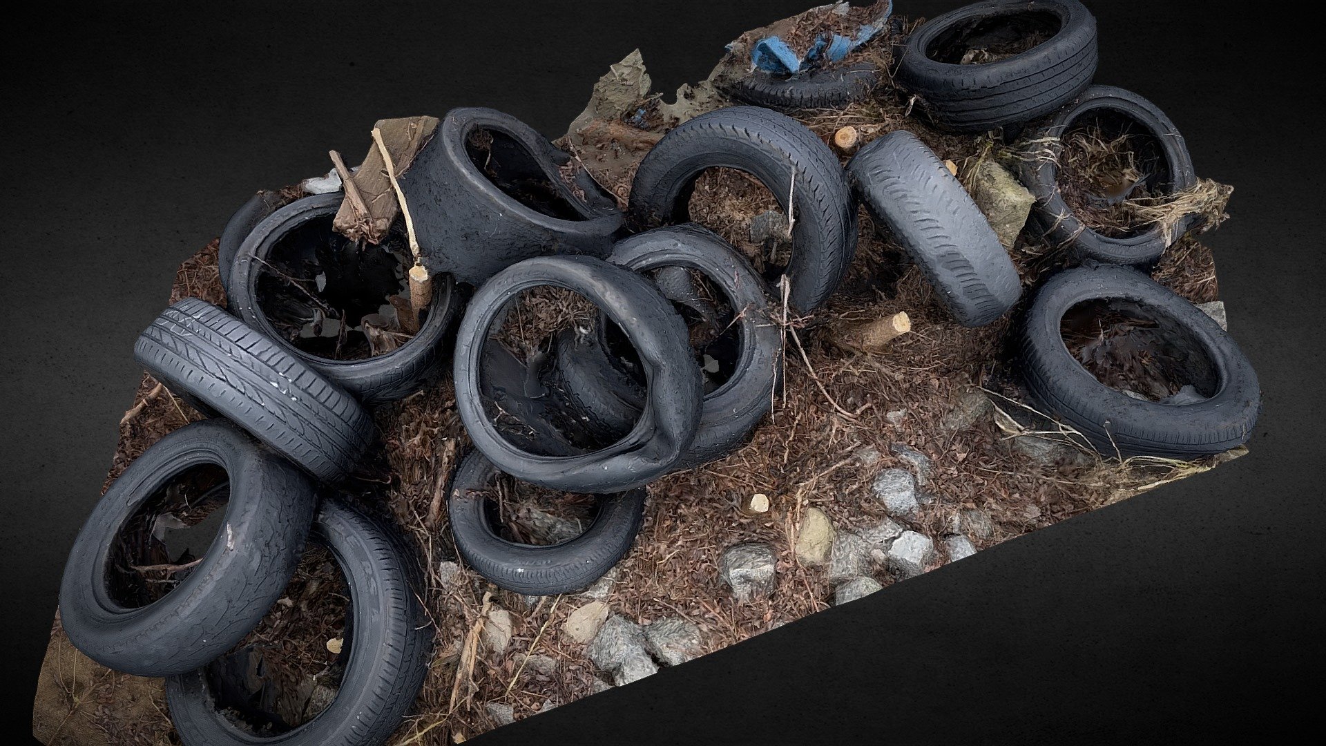 tires trash photoscan - photogrammetry
made on canon mkII lens 35mm
maps: diffuse 4k, ao
cleaned geometry, no retopology
textures 4k: roughness, nrm, bump
https://drive.google.com/file/d/1WPNW-SEvs2K4zK9TzS3dUb11bnuQoOXW/view?usp=sharing - tires trash photoscan - Buy Royalty Free 3D model by looppy 3d model