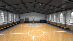 School Gymnasium court, basketball, gym, vr, arena, athletic, hoop, benches, substancepainter, game, blender, pbr, sport, ball