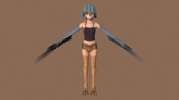 T pose rigged model of Papi cute, teenage, claws, teen, woman, harpy, camisole, shortpants, papi, anime-girl, girl, female, creature, monster, anime, rigged, wing, monster-musume