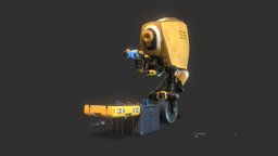 Monocykl Sci-Fi Robot Low-poly 3D model future, cyber, servo, loot, monocykl, metal, machine, box, yellow, wheal, substancepainter, 3dsmax, pbr, scifi, model, animation, characterdesign, robot, dino, light