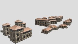 several Medieval Houses bronze, mid-century, medieval, houses, building