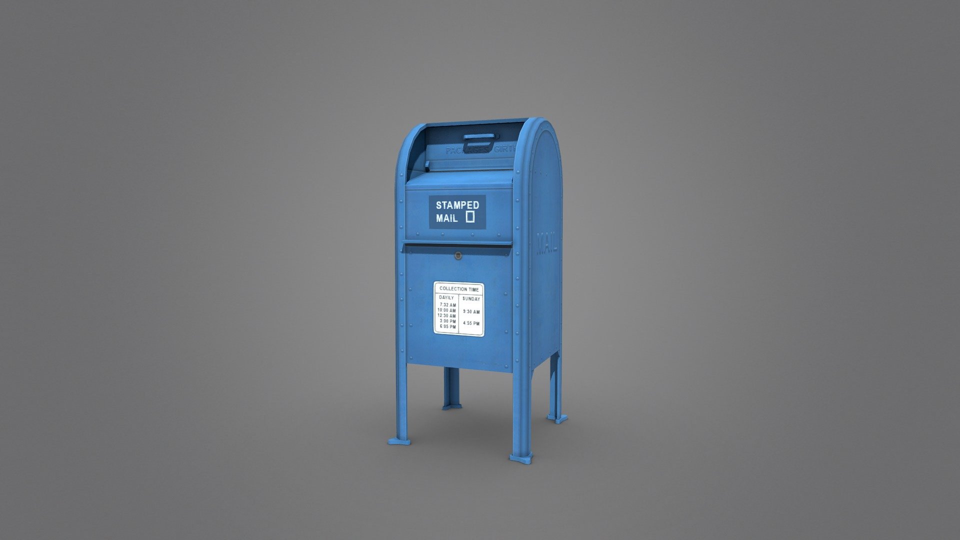 Hand painted low-poly 3D model of Mailbox. The opening is a separate object so you can animate it.

It is best for use in games and other VR / AR, real-time applications such as Unity or Unreal Engine.   

Technical details:  




1024 x 1024 Diffuse and AO textures  

604 Triangles  

347 Polygons  

344 Vertices   

Model is divided into main box and the opening door.   

Model is fully textured with all materials applied.   

Pivot points are correctly placed.  

Model is scaled to approximate real world size (centimeters).  

All nodes, materials and textures are appropriately named.  

Lot of additional file formats included (Blender, Unity, Maya etc.)

More file formats are available in additional zip file on product page.

Please feel free to contact me if you have any questions or need any support for this asset.

Support e-mail: support@rescue3d.com - Mailbox - Buy Royalty Free 3D model by Rescue3D Assets (@rescue3d) 3d model