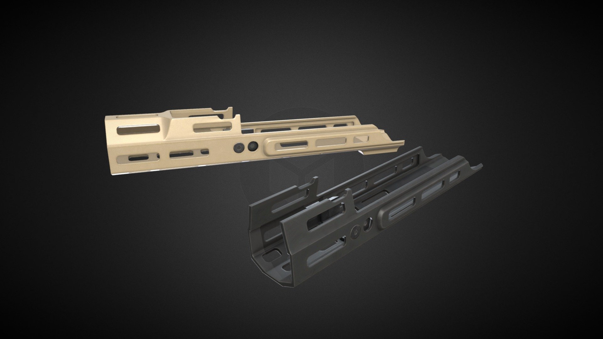Handguard for Mufasa&hellip; I mean Scar Rifle.

Two sizes, 2.2 and 4.25.  

Models have separate PBR Materials in 4K. Black and FDE colors are included.

Verts: 2.7K / 3.1K

Tris: 5.5K / 6.4K  

Made in Blender.  

PS. Model is not made to be 3D printed, do not ask for conversion/scale for print 3d model