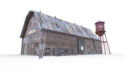 Old Barn wooden, barn, 3d, lowpoly, house, building, textured