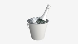 champagne bottle in metal bucket drink, bucket, ice, party, metal, champagne, bottle, alchohol