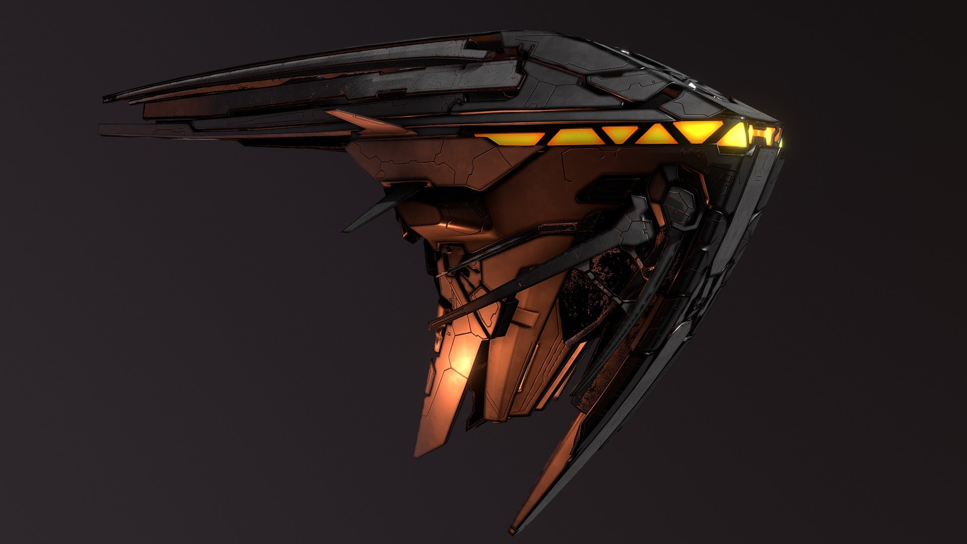 Mid poly model of a medium sized cruiser. 4 objects, all textured with PNG textures, UVs mirrored across left and right sides 3d model