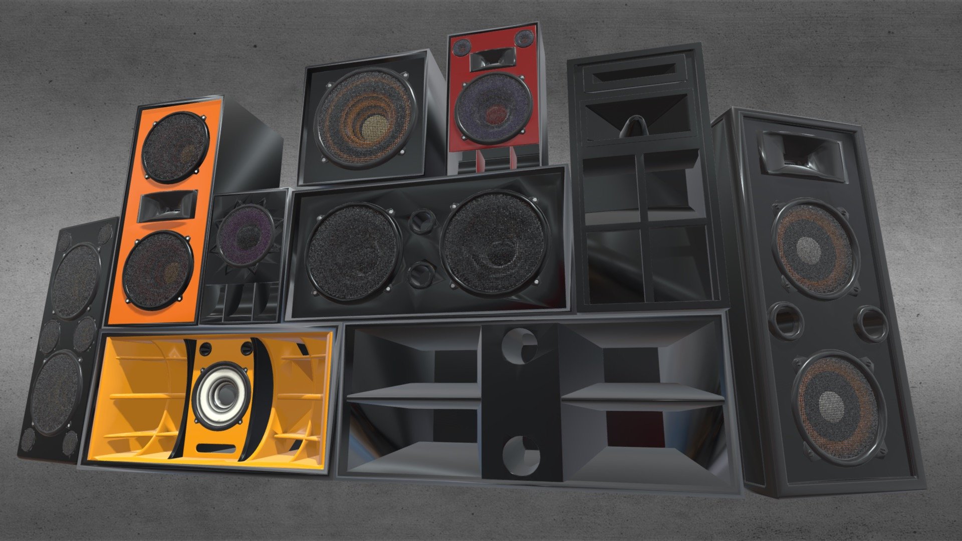 different speakers - Technival speakers wall - Download Free 3D model by LaMatitaMuscaria 3d model