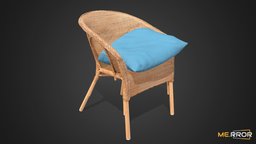 [Game-Ready] Rattan Chair and Cushion modern, cushion, rattan, soft, furniture, ar, chair, design, interior, wooden-furniture, noai, rattan-furniture, rattan-chair, blue-cushion