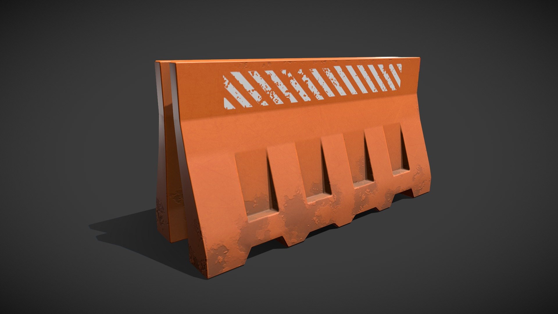 Stylized Traffic Barricade with Stylized PBR Textures. Suitable for any scene. Ready to use in any project.

Are you liked this model? Feel free to take a look on my another models! Here

Features:

.Fbx, .Obj, .Uasset and .Blend files.

Low Poly Mesh game-ready.

Real-World Scale (centimeters).

Unreal Project: 4.18+

Custom Collision for Unreal Engine 4 (Handmade).

Tris Count: 1,020.

Number of Textures:5

Number of Textures (UE4): 3

PBR Textures (1024x1024) (PNG).

Type of Textures: Base Color, Roughness, Metallic, Normal Map and Ambient Occlusion (PNG)

Combined RMA texture (Roughness, Metallic and Ambient Occlusion) for Unreal Engine (PNG) 3d model