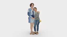 001031 woman in jeans clothes with daughter mother, clothes, jeans, miniatures, realistic, woman, daughter, character, 3dprint, girl, model