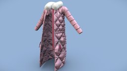 Quilted Long Coat With Fur-trimmed Neck neck, winter, trim, fashion, girls, jacket, long, clothes, with, coat, pink, fur, beautiful, womens, wear, cozy, quilted, pbr, low, poly, female
