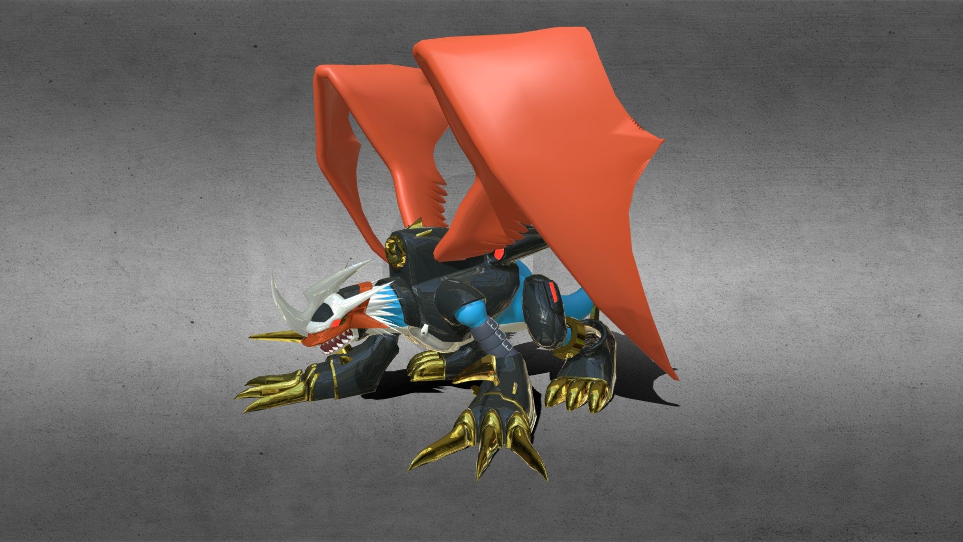 Some time ago I created this model from reference images to learn Blender and modelling. Since then I use it experimenting around together with other models. This is a game type model of roughly 24k triangles with only materials, no textures.

Legal Disclaimer: Copyright Digimon by Bandai / Toei Animations 3d model
