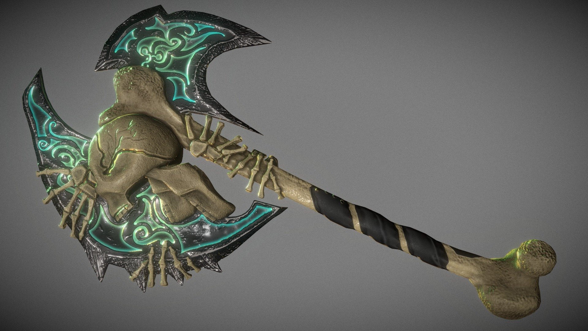 I made an axe this evening.

It's the first really fantasy thing I think I've ever made&hellip; I did recylce some stuff from the skull lamp as well.

I like it though :) - Ghostmaker Axe - Buy Royalty Free 3D model by Kim Niemann (@kimn) 3d model