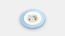 Cartoon kitten plate food, cat, household, plate, restaurant, china, dish, kitchen, kitchenware, lowpolymodel, handpainted