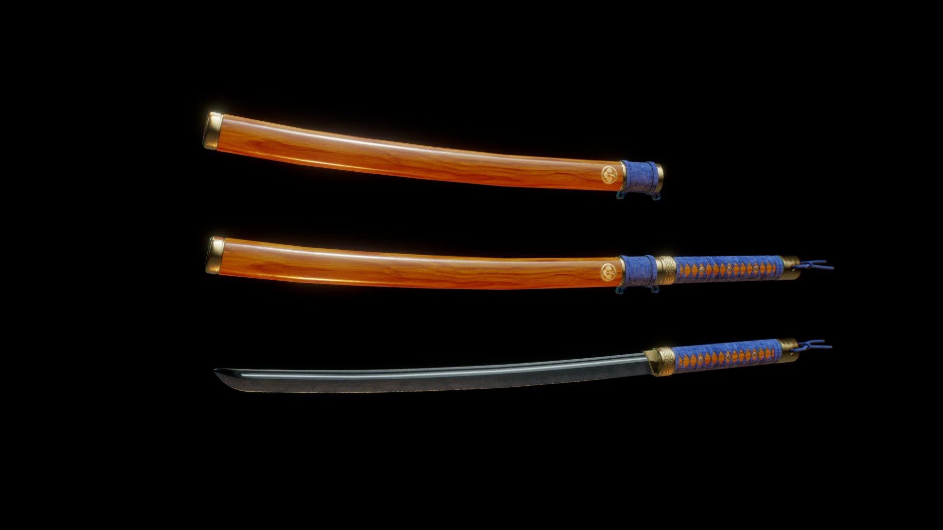 Game ready Katana. 

Comes with both the Katana and Scabbard models and their respective materials and textures.

Uses PBR shading and will work in both Unity and Unreal Engine 3d model