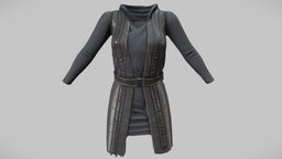 Female Torn Bottom Sci- Fi Fantasy Coat neck, warrior, fighter, apocalyptic, front, fashion, girls, jacket, bottom, clothes, closed, different, ready, coat, unique, realistic, real, womens, torn, cowl, wear, character, game, pbr, design, sci-fi, futuristic, female, fantasy, concept, dsytopian