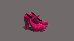 Female Chunky High Heels Marry Janes Shoes school, leather, high, fashion, girls, clothes, pink, shoes, shiny, manga, uniform, heels, womens, wear, thick, chunky, marry, pbr, low, poly, female, janes