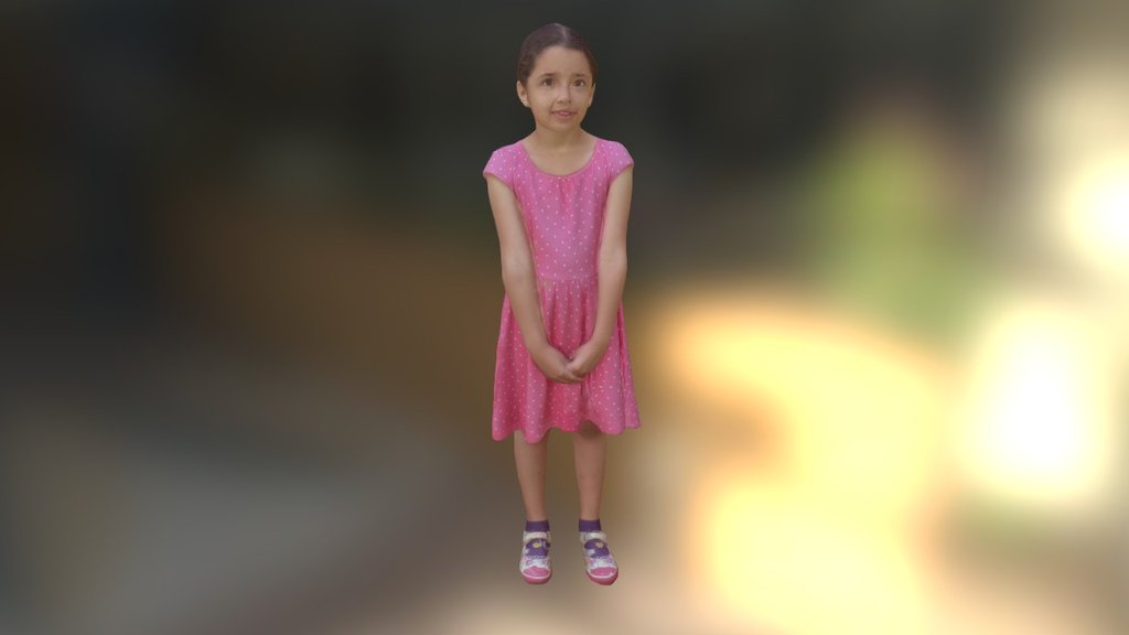 Photogrammetry scan and digital model of a young girl wearing pink spotty dress 3d model