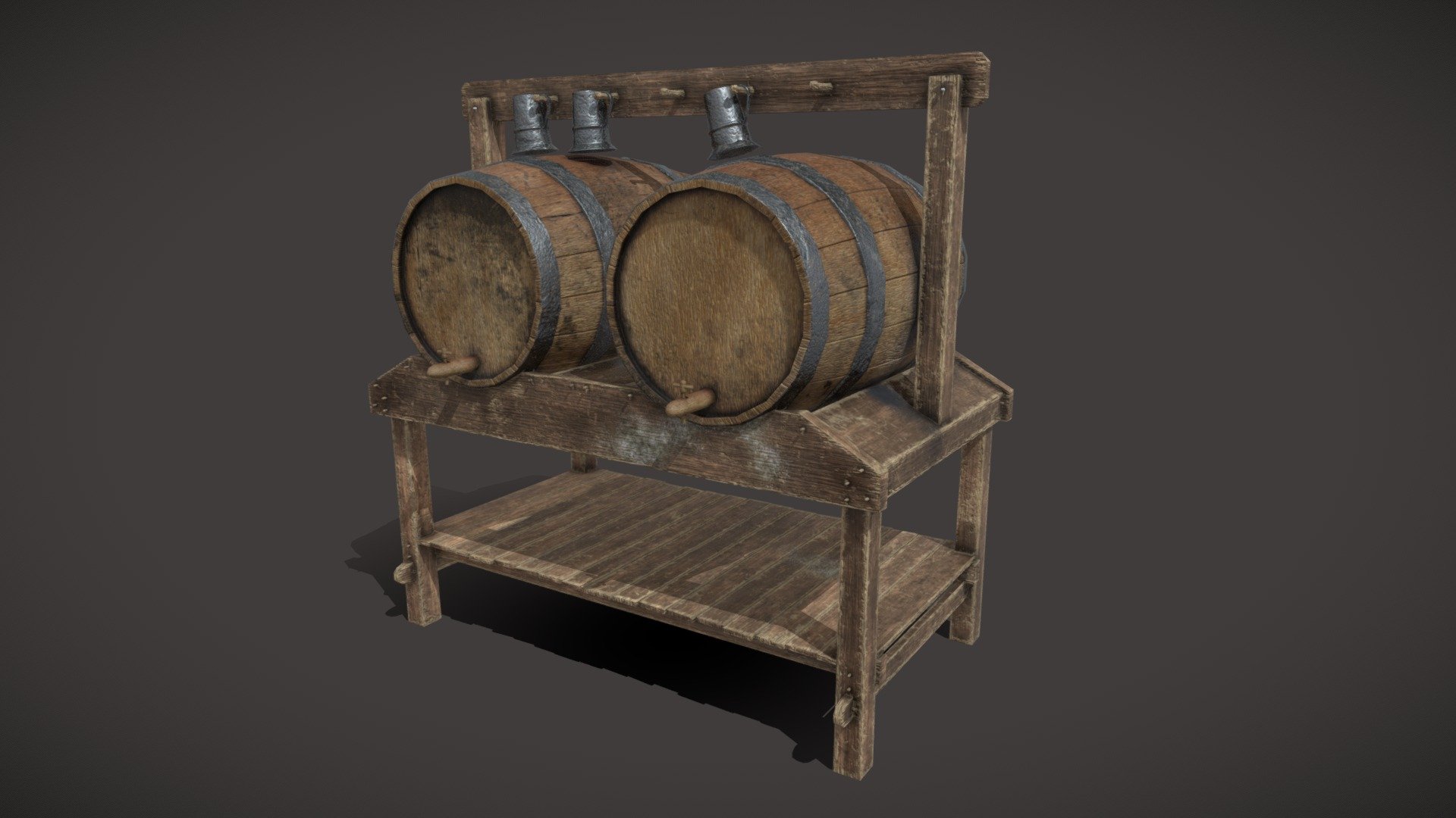 Wine Barrels and Holder 3D Model PBR Textures - Wine Barrels And Holder FBX - Buy Royalty Free 3D model by GetDeadEntertainment 3d model