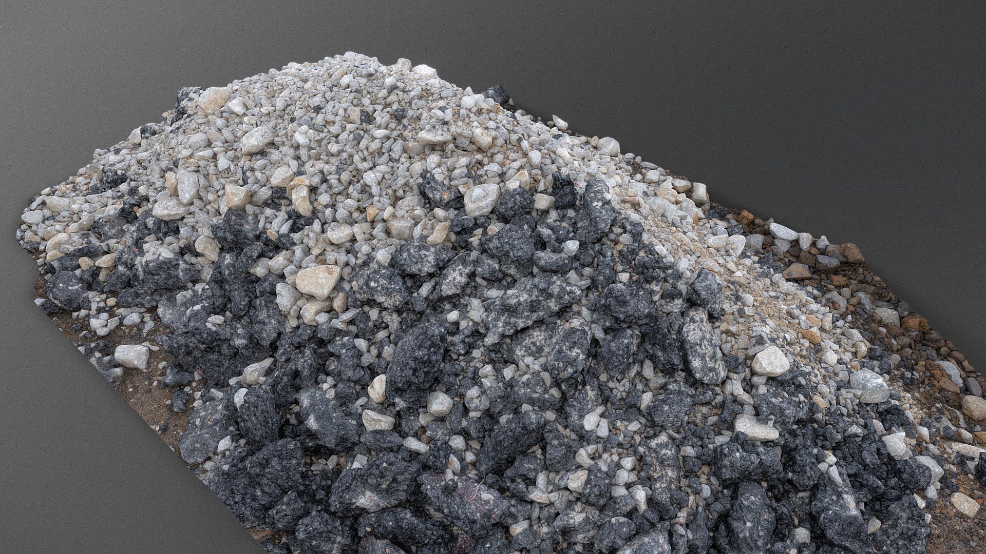 Pile heap of fresh new cut asphalt destroyed street pipeline earthworks construction material with some stone gravel and soil heap

Photogrammetry scan (120 x 24 MP, 2x16K texture + HD Normals as additional file download) - Mixed pile of gravel and asphalt debris - Buy Royalty Free 3D model by matousekfoto 3d model