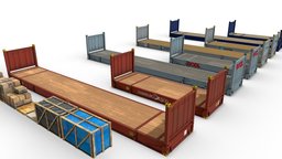 Flat Rack Containers set, flat, rack, ready, shipping, 2k, port, crane, freight, watercraft, 20ft, game, ship, container, industrial, 40ft, goodst