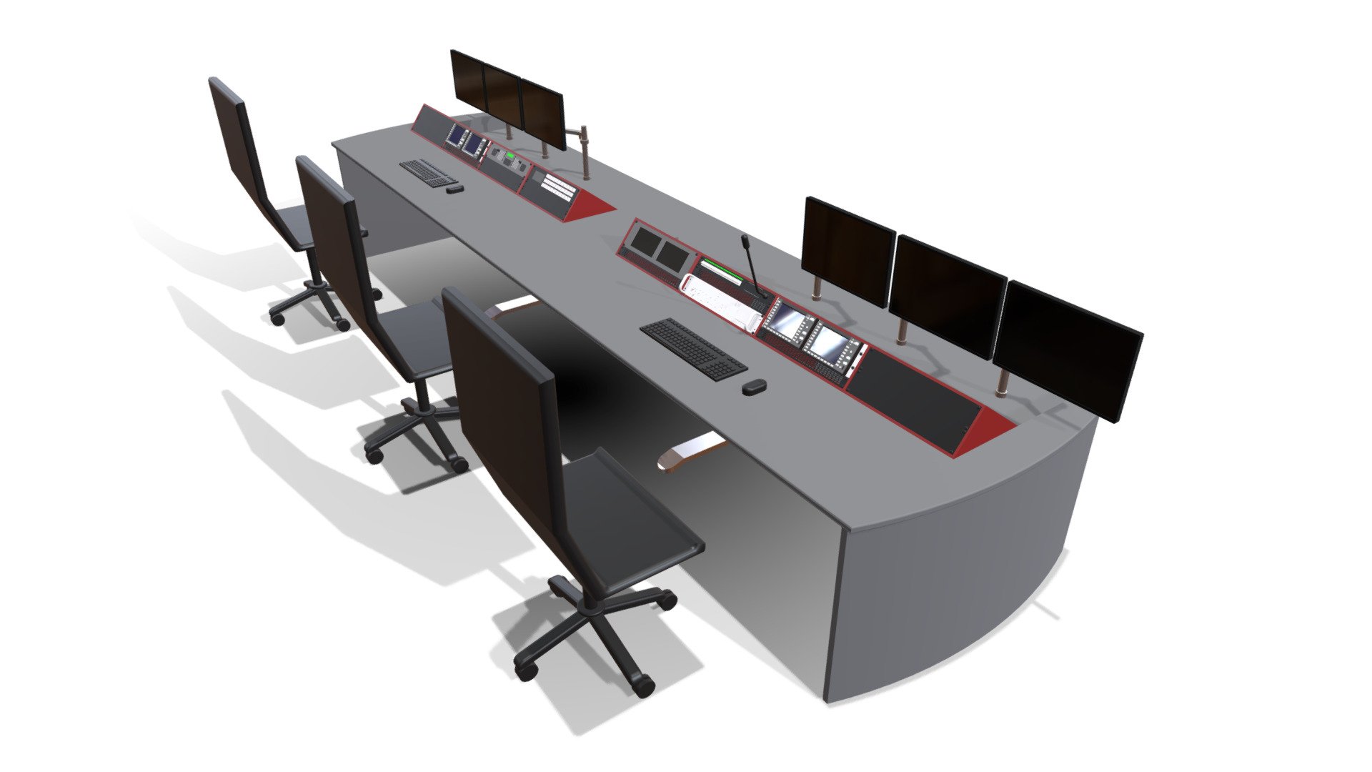 8 Bay Studio Desk used for monitoring, recording, command and operations environtments, incudes teset and measurement, switching, and communication equipment 3d model