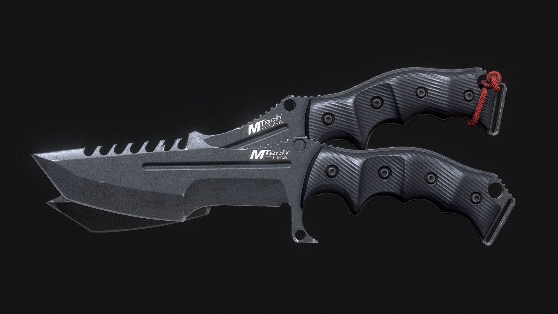 Low-poly Game-ready model of MTech USA Xtreme Tactical Knife.

Tactical fixed blade knife ideal for camping expeditions or survival training
Equiped with PBR textures(2k resolution). Normal map has two formats: OpenGl and DirectX.

Blender file also contains version with no lace at tail. The Model optimised for games and has suitable Polycount and Texel Density.
Triangles - 5081 Textures - 2k - MTech USA Xtreme Tactical Knife Low-poly - Buy Royalty Free 3D model by xivxiy 3d model