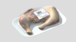 Supermarket Packaged Chicken PBR Low Poly food, raw, bird, three, turkey, meat, chicken, baked, grill, delicious, spice, whole, diet, tasty, breast, roast, roaster, cooked, legged, barbeque, broiler, beautifully, model, skin, wing