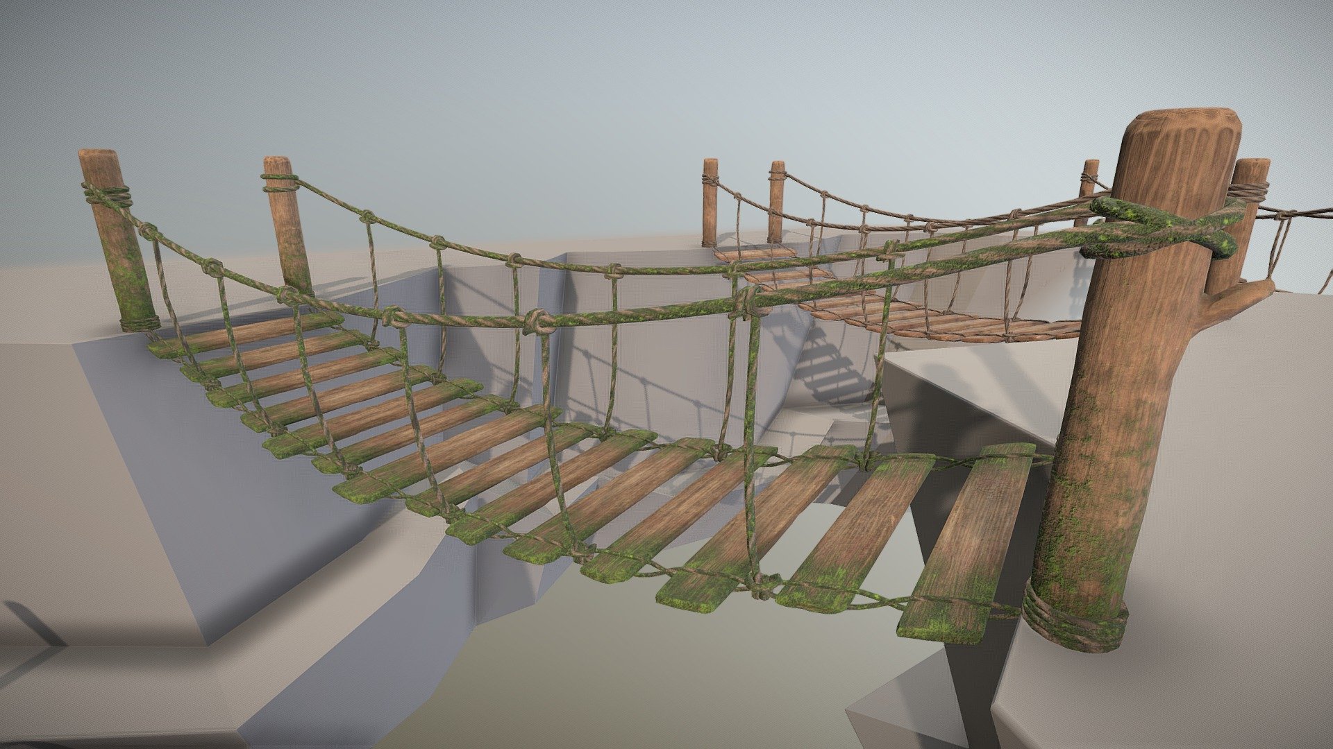 A rope bridge designed to be game-ready while still having as much detail as possible.  This asset is 1 meter wide x 1 meter tall x 5 meter long.  It contains a 2K, PBR ready material (10.24 texel density) with a base color, roughness, height, and normal map. The model uses overlapping UVs.  A metal map is not necessary as there are no metal parts in the model (just set the metal to be 0 in your material).  It was created using fully licensced software (Maya, Zbrush, and Substance Painter) and can be used in any of your projects. 


Additional files contains: 


4K Textures
3 additional LODs (LOD1 - LOD3)
Kit used to build the asset.
High Poly models of building kit


Thanks for taking a look at my work! Feel free to give me a like or leave a comment if you have any questions.  Be sure to follow as I will be making more assets in the future with a freebie every now and then 3d model