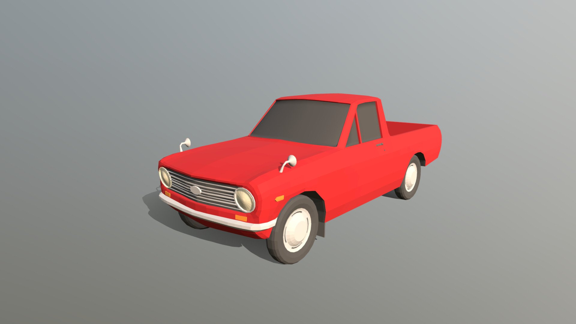 This is a low poly 3d model of a Datsun 1000 Pickup B20 1996 car. The low poly car was modelled and prepared for low-poly style renderings, background, general CG visualization presented as a mesh with quads only.

Verts : 5.675 Faces: 5.534

The model have simple materials with diffuse colors.

No ring, maps and no UVW mapping is available.

The original file was created in blender. You will receive a 3DS, OBJ, FBX, blend, DAE, Stl.

All preview images were rendered with Blender Cycles. Product is ready to render out-of-the-box. Please note that the lights, cameras, and background is only included in the .blend file. The model is clean and alone in the other provided files, centred at origin and has real-world scale 3d model