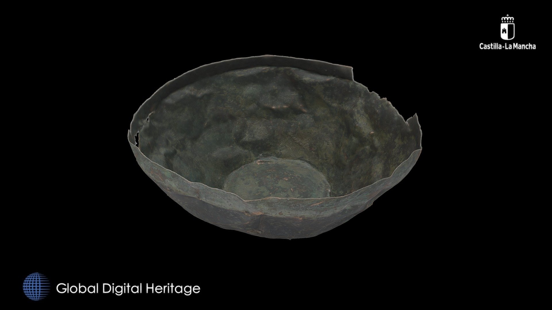 &ldquo;Bronze bowl from an unidentifed site,  Castilla-La Mancha, Spain.  In the collection of the Ciudad Real Museum.  Catalog number DO000612. Processed in Reality Capture from 511 images. 

Salvador Jiménez Collection
Year of admission 1996
Exp. 183/96.

This work is part of the collaboration agreement signed in 2020 between the Junta de Comunidades de Castilla-La Mancha and Global Digital Heritage for the digitization of the Cultural Heritage of Castilla-La Mancha region. We want to publicly thank the collaboration of the Museum of Ciudad Real, especially by its director José Ignacio de la Torre 3d model
