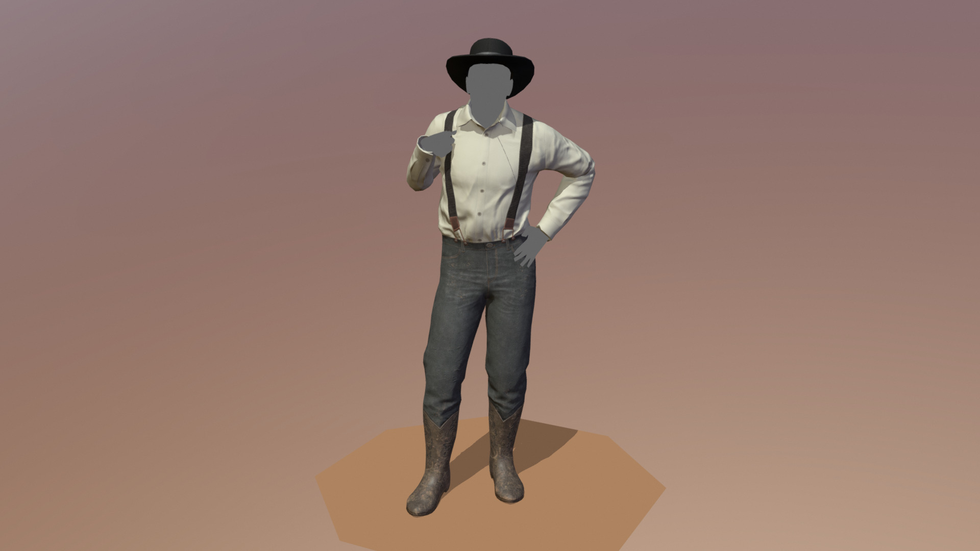 Second Outfit for the Dusty Roads RPG Arma 3 mod.

Modeling process: https://youtu.be/THMPZvehlEQ - Cowboy Outfit 2 - 3D model by Vladimir E. (@Room_42) 3d model