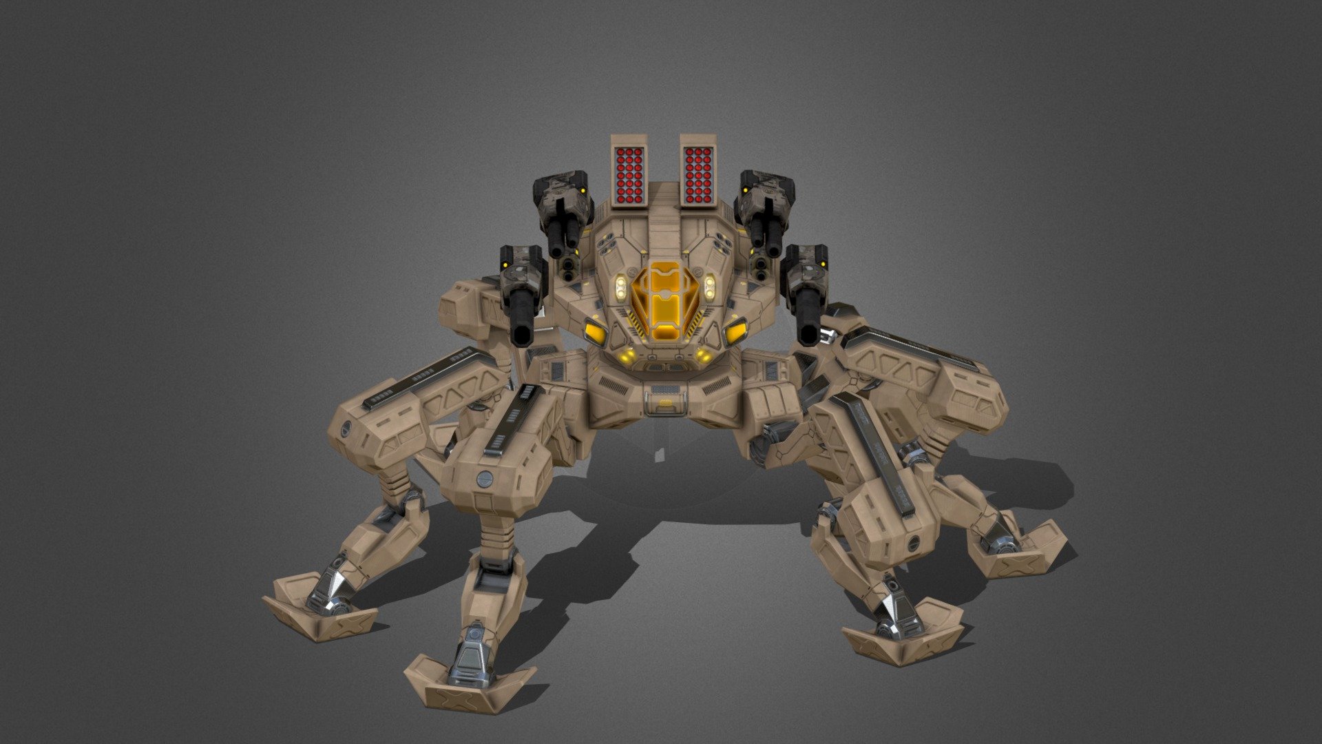Crawler is one of battle mech project which contains various mechs and individual weapon sets. It is designed as Low-Poly for mobile games. 



Weapons: 
2×1 Missile pods(integrated) 
1 Modular Lasers 
1 Medium Laser 
1 Large Laser 



Animations: 
Walk 



Textures: 
All the textures have 4k resolution and created with PBR workflow 
Albedo 
Normal 
MetalicSmoothness 
AO 
Emissive 
Roughness - Crawler - Battle Mech - Buy Royalty Free 3D model by OP3D (@scifi3d) 3d model