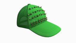Gold Studs Decorated Green Hiphop Cap green, cap, sports, summer, transparent, beach, studs, decorated, rapper, hiphop, cool, pbr, low, poly, female, male, gold