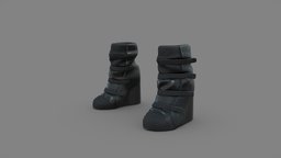 Female Velcro Straps Wedge Heels Ankle Boots modern, leather, high, fashion, girls, clothes, sports, cyberpunk, wedge, shoes, straps, boots, ankle, heels, casual, womens, wear, velcro, pbr, low, poly, futuristic, female, black