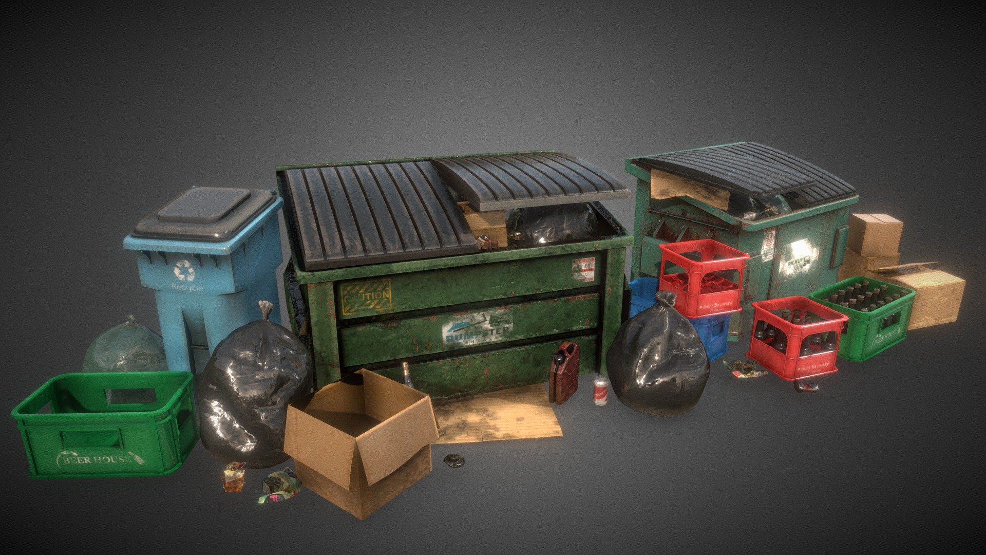 Showcasing Trash assets made in Blender for a commissioned project!

1 Material
4x 4k Textures
Albedo, Normal, AO, Metallic - Urban Alley Trash Props Dirty - 3D model by LegendsVR (@legendsvrc) 3d model