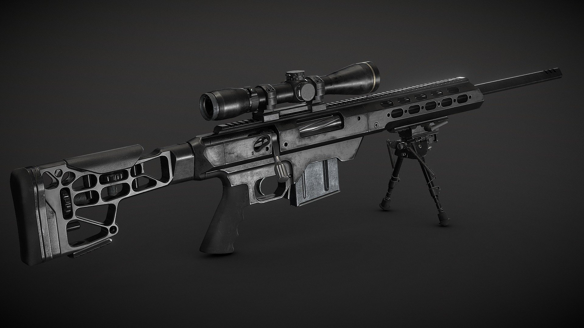 Long-Action Remington 700 with MDT TAC-21 Chassis System. Chamber internals fully modeled and animatable 3d model