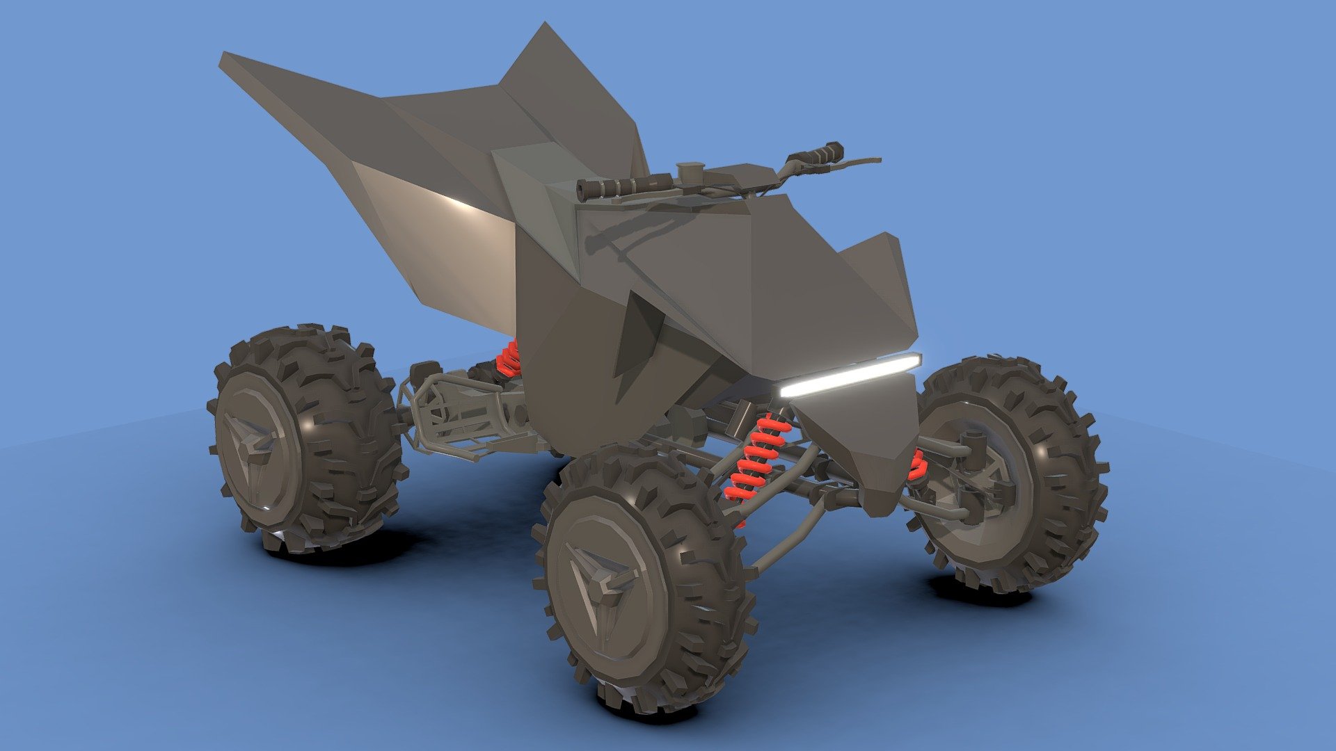 Low-Poly Quad bike1.

You can use these models in any game and project.

This model is made with order and precision.

The color of the body and wheels can be changed.

Separated parts (body_wheel steer.

Very low poly.

Average poly count: 17/000 Tris.

Texture size: 128/256 (PNG).

Number of textures: 2.

Number of materials: 2.

Format: fbx, obj, 3d max 3d model