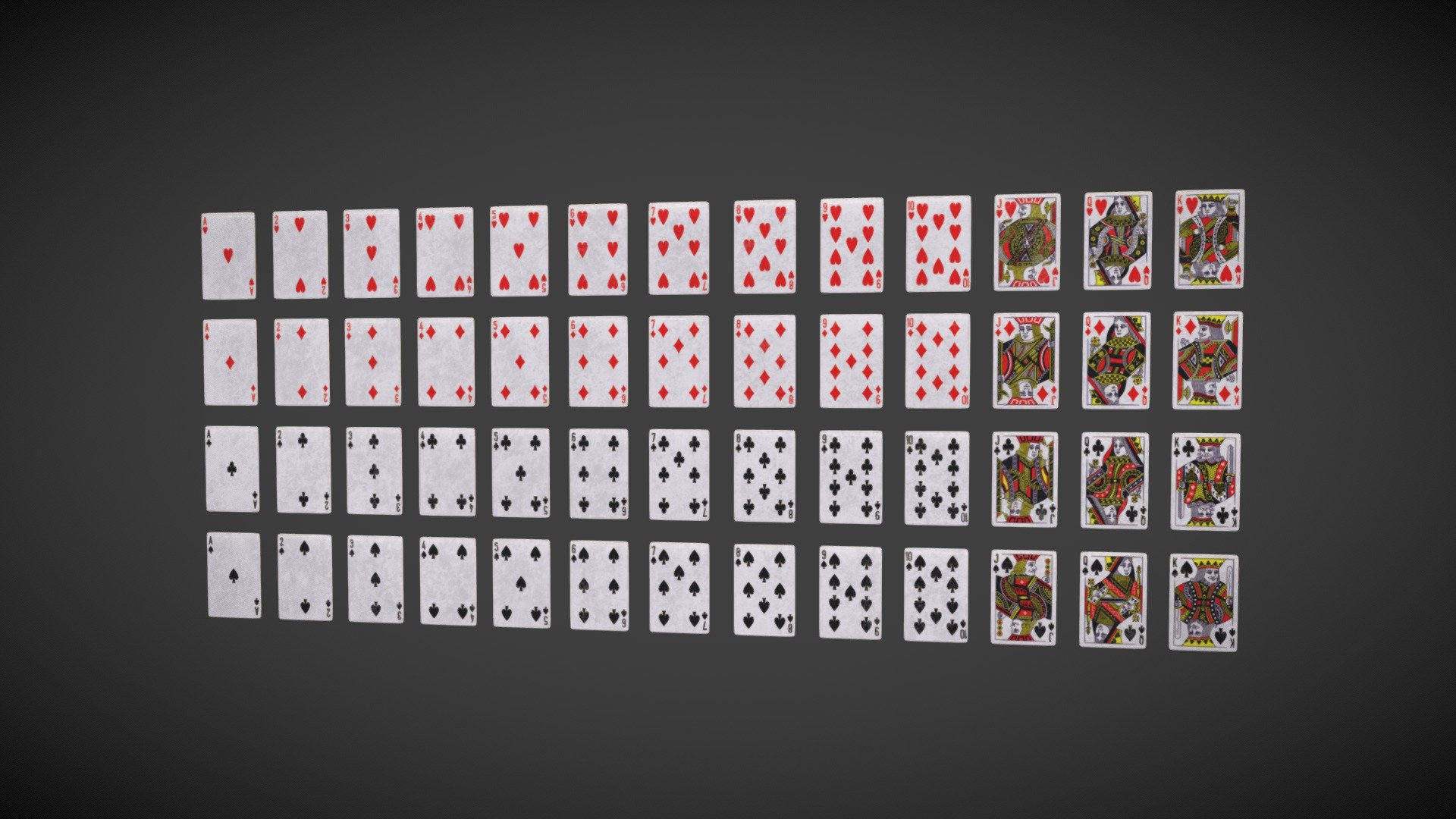 A set of 52 playing cards 3d model