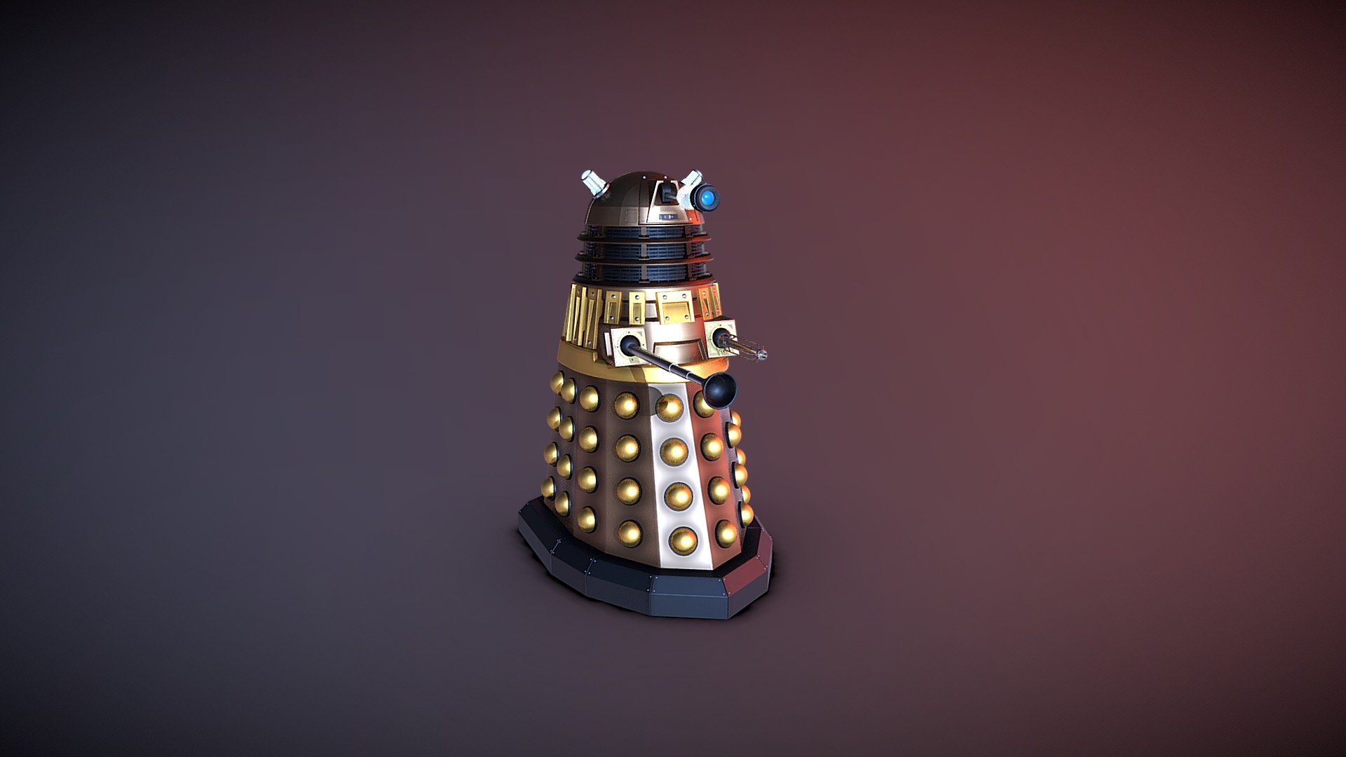 This model is NOT presented as &lsquo;Game Ready' 

New Series Dalek - Bronze

Updated: Added elevation discs and lighting to base

Rendered Picture:

 - New Series Dalek 2005 - Download Free 3D model by timblewee 3d model